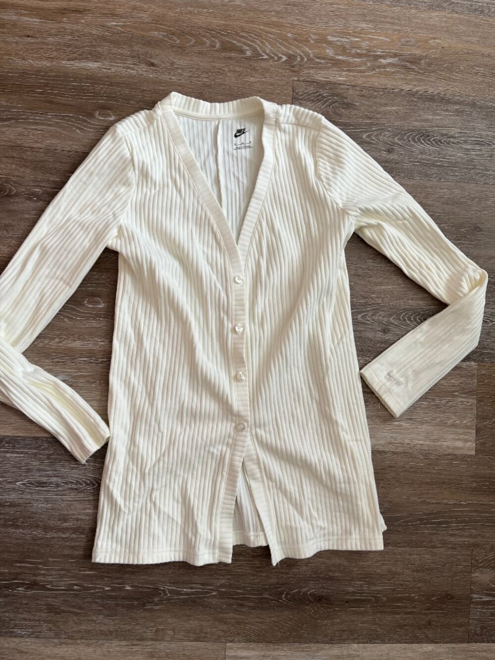 Nike Ribbed Cream/Off-White Long Fitted Cardigan